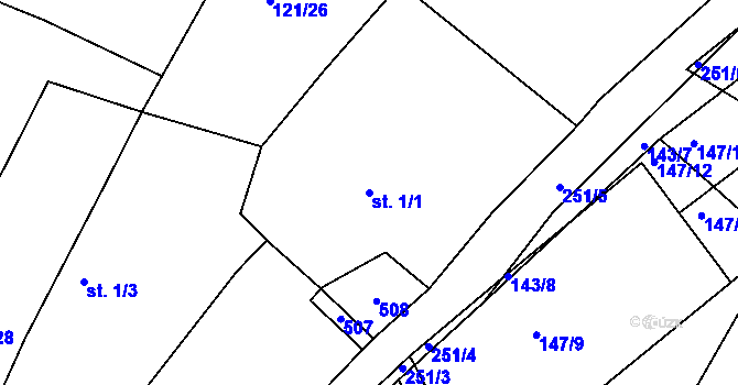 Parcela st. 1/1 v KÚ Kvaslice, Katastrální mapa