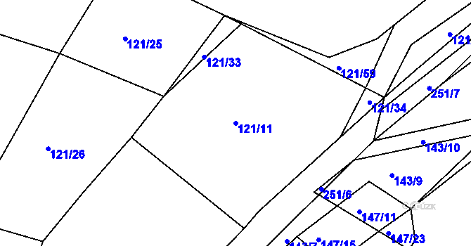 Parcela st. 121/11 v KÚ Kvaslice, Katastrální mapa