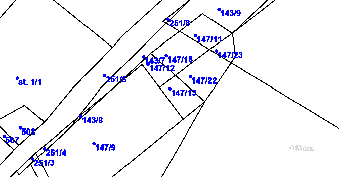 Parcela st. 147/13 v KÚ Kvaslice, Katastrální mapa