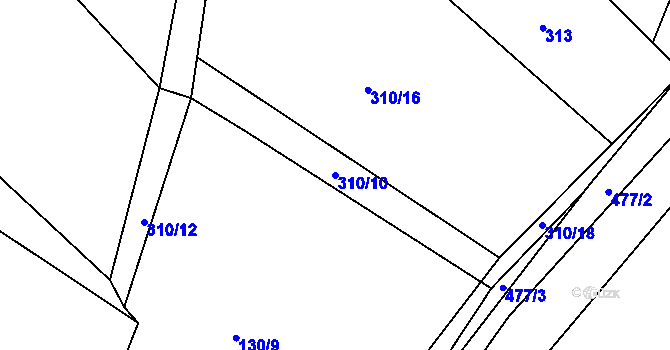 Parcela st. 310/10 v KÚ Kvaslice, Katastrální mapa