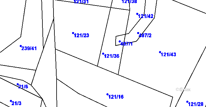 Parcela st. 121/36 v KÚ Kvaslice, Katastrální mapa