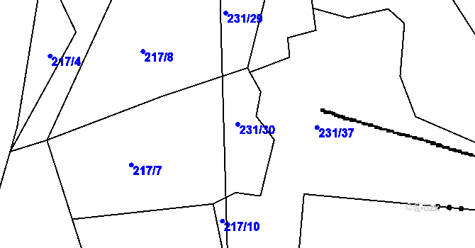 Parcela st. 231/30 v KÚ Kvaslice, Katastrální mapa