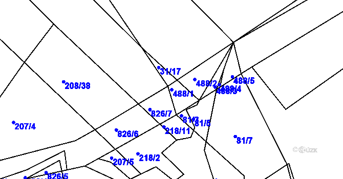 Parcela st. 488/1 v KÚ Kvaslice, Katastrální mapa