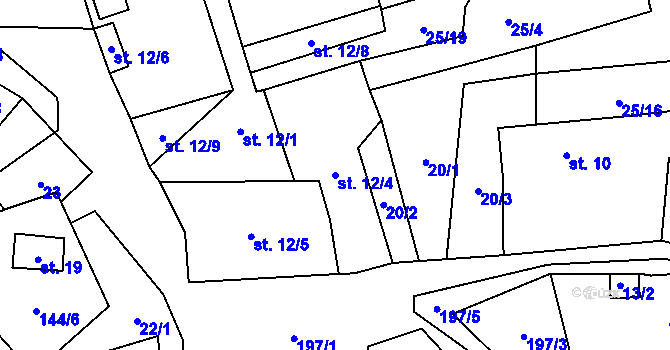 Parcela st. 12/4 v KÚ Páleč u Milešova, Katastrální mapa