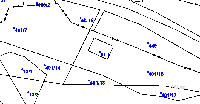 Parcela st. 5 v KÚ Bezvěrov II, Katastrální mapa
