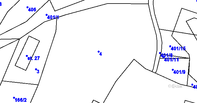 Parcela st. 4 v KÚ Bezvěrov II, Katastrální mapa