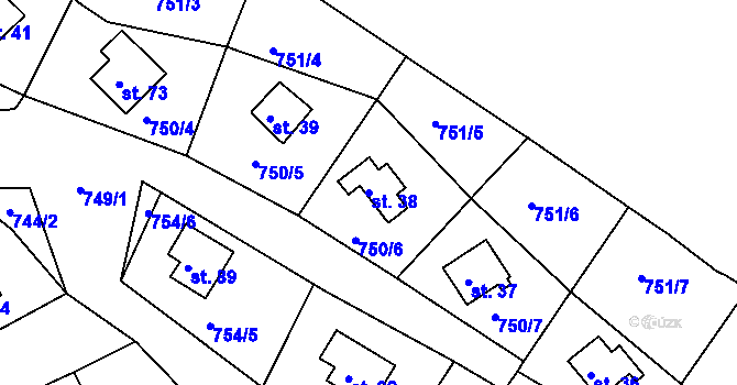 Parcela st. 38 v KÚ Podskalí, Katastrální mapa