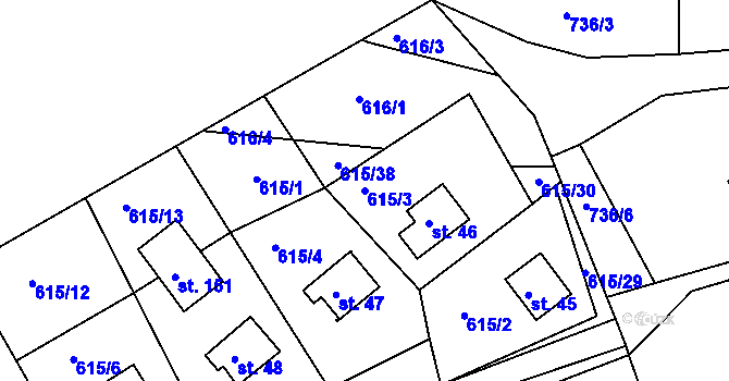 Parcela st. 615/3 v KÚ Podskalí, Katastrální mapa