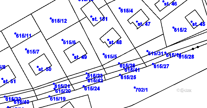 Parcela st. 615/5 v KÚ Podskalí, Katastrální mapa
