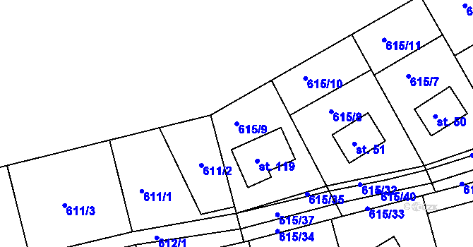 Parcela st. 615/9 v KÚ Podskalí, Katastrální mapa