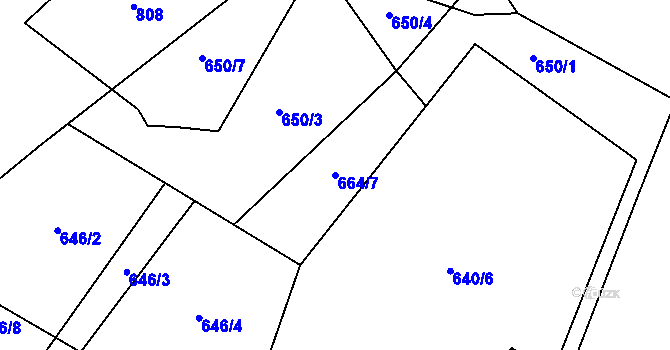 Parcela st. 664/7 v KÚ Podskalí, Katastrální mapa