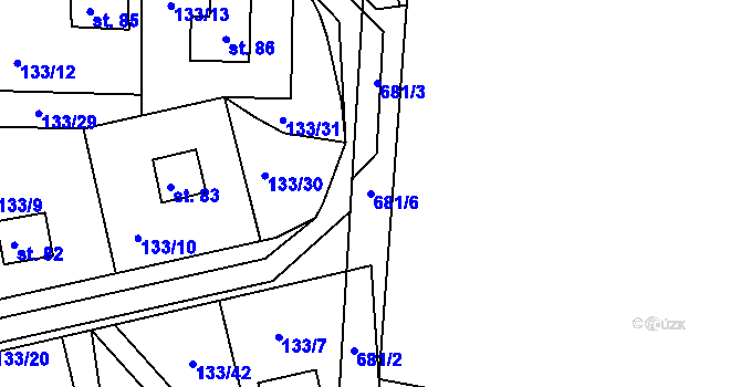 Parcela st. 681/6 v KÚ Podskalí, Katastrální mapa
