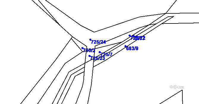 Parcela st. 725/7 v KÚ Podskalí, Katastrální mapa