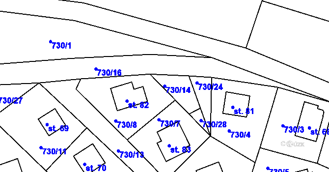 Parcela st. 730/14 v KÚ Podskalí, Katastrální mapa