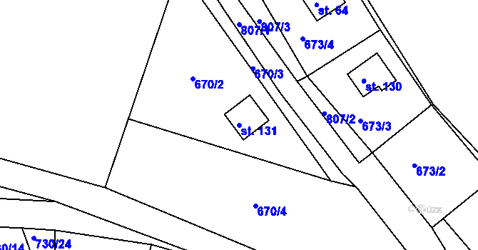 Parcela st. 131 v KÚ Podskalí, Katastrální mapa