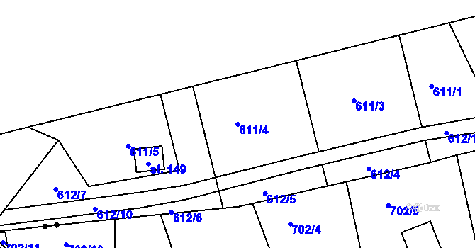 Parcela st. 611/4 v KÚ Podskalí, Katastrální mapa