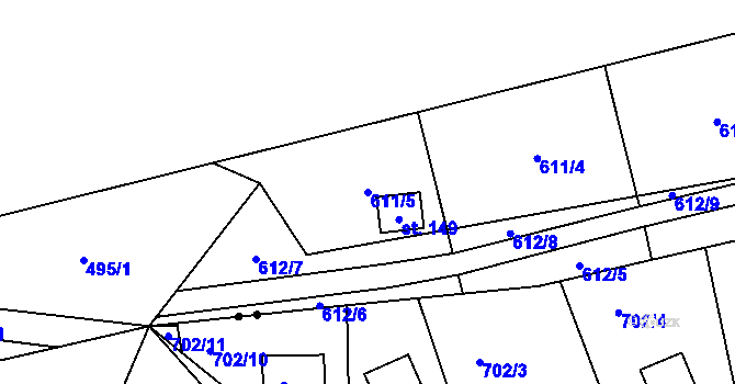 Parcela st. 611/5 v KÚ Podskalí, Katastrální mapa