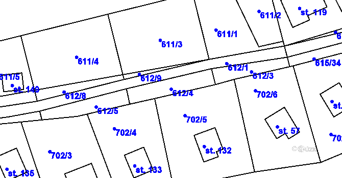 Parcela st. 612/4 v KÚ Podskalí, Katastrální mapa