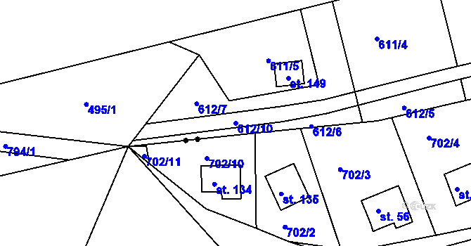 Parcela st. 612/10 v KÚ Podskalí, Katastrální mapa