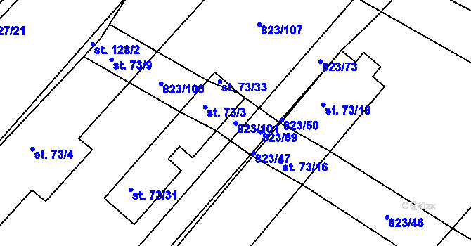 Parcela st. 823/101 v KÚ Šardičky, Katastrální mapa