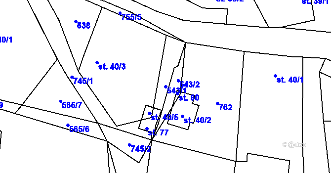 Parcela st. 543/1 v KÚ Maršovice u Dubé, Katastrální mapa