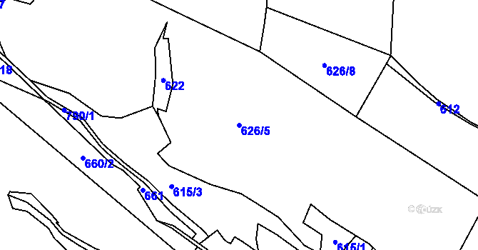 Parcela st. 626/5 v KÚ Kunov, Katastrální mapa