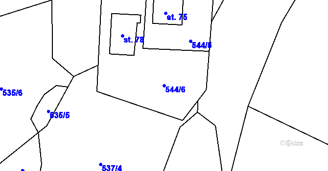 Parcela st. 544/6 v KÚ Kunov, Katastrální mapa