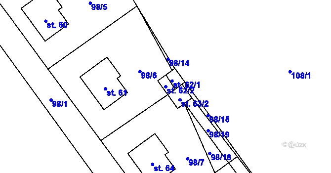 Parcela st. 62/2 v KÚ Březenský Dvůr, Katastrální mapa