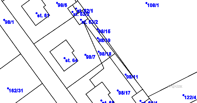 Parcela st. 98/18 v KÚ Březenský Dvůr, Katastrální mapa