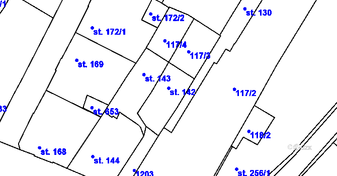 Parcela st. 142 v KÚ Staňkov-ves, Katastrální mapa