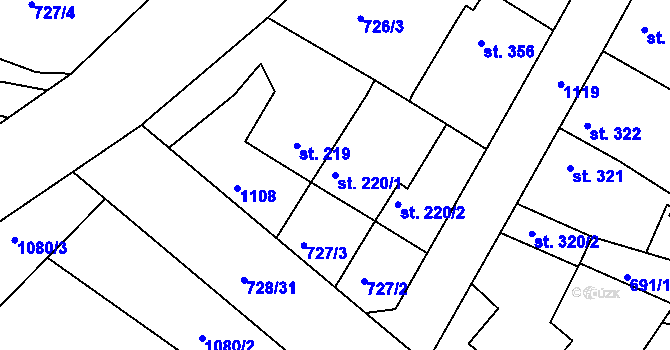Parcela st. 220/1 v KÚ Staňkov-ves, Katastrální mapa