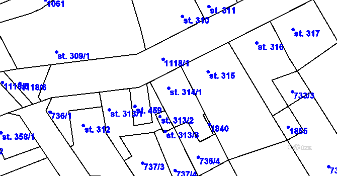 Parcela st. 314/1 v KÚ Staňkov-ves, Katastrální mapa