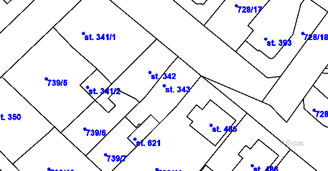 Parcela st. 343 v KÚ Staňkov-ves, Katastrální mapa