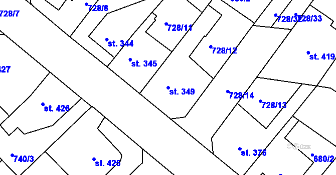 Parcela st. 349 v KÚ Staňkov-ves, Katastrální mapa