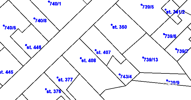 Parcela st. 407 v KÚ Staňkov-ves, Katastrální mapa