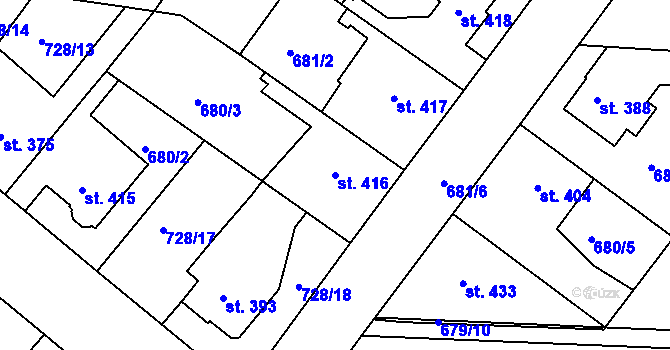 Parcela st. 416 v KÚ Staňkov-ves, Katastrální mapa