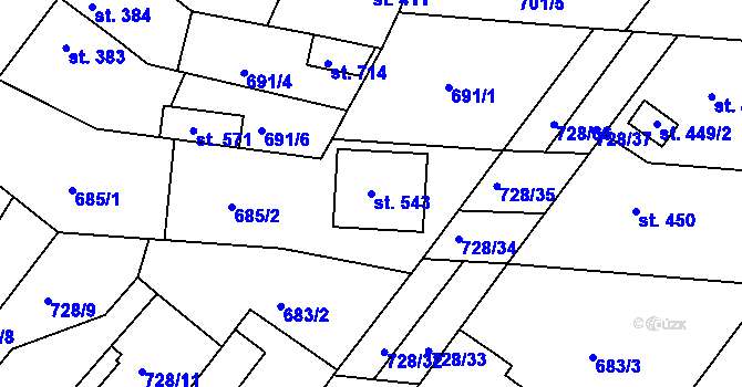 Parcela st. 543 v KÚ Staňkov-ves, Katastrální mapa