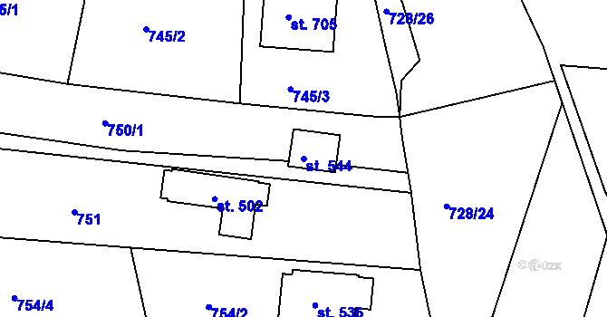 Parcela st. 544 v KÚ Staňkov-ves, Katastrální mapa
