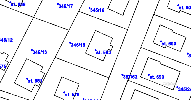 Parcela st. 593 v KÚ Staňkov-ves, Katastrální mapa