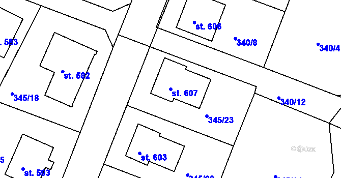 Parcela st. 607 v KÚ Staňkov-ves, Katastrální mapa
