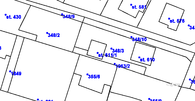 Parcela st. 611/1 v KÚ Staňkov-ves, Katastrální mapa