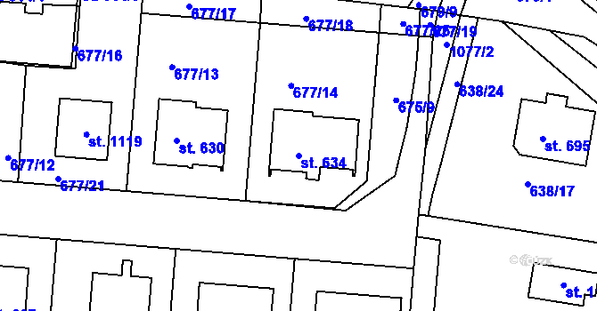Parcela st. 634 v KÚ Staňkov-ves, Katastrální mapa
