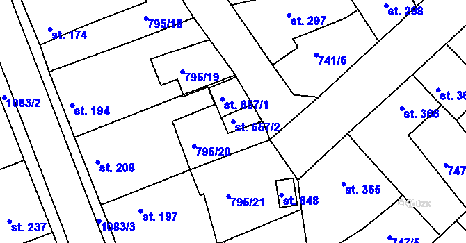 Parcela st. 657/2 v KÚ Staňkov-ves, Katastrální mapa