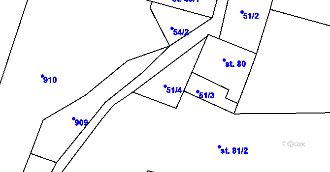 Parcela st. 51/4 v KÚ Staňkov-ves, Katastrální mapa