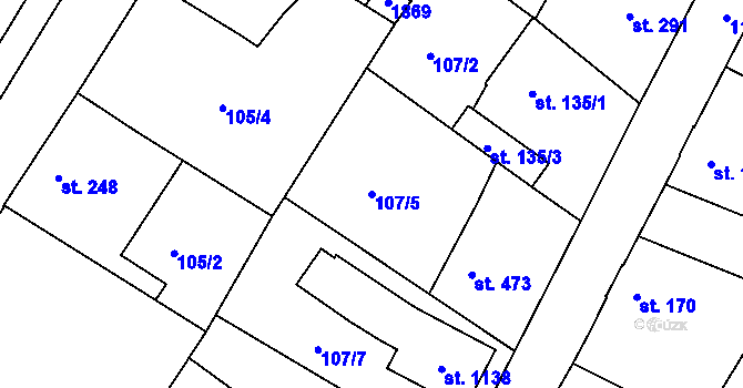 Parcela st. 107/5 v KÚ Staňkov-ves, Katastrální mapa