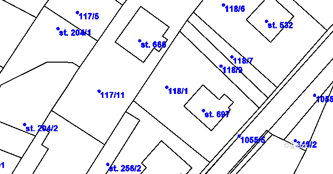 Parcela st. 118/1 v KÚ Staňkov-ves, Katastrální mapa