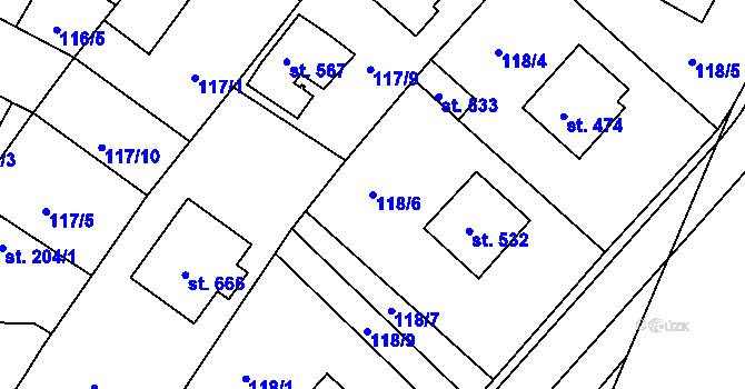 Parcela st. 118/6 v KÚ Staňkov-ves, Katastrální mapa