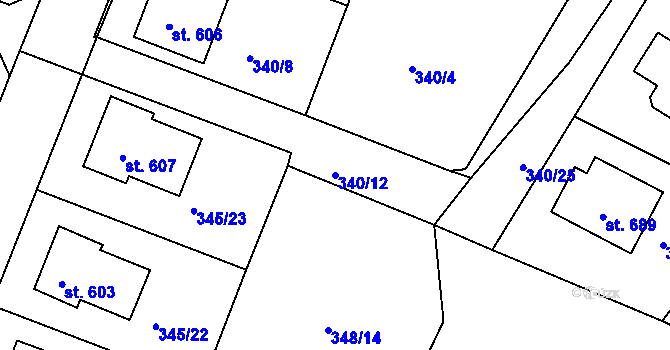 Parcela st. 340/12 v KÚ Staňkov-ves, Katastrální mapa