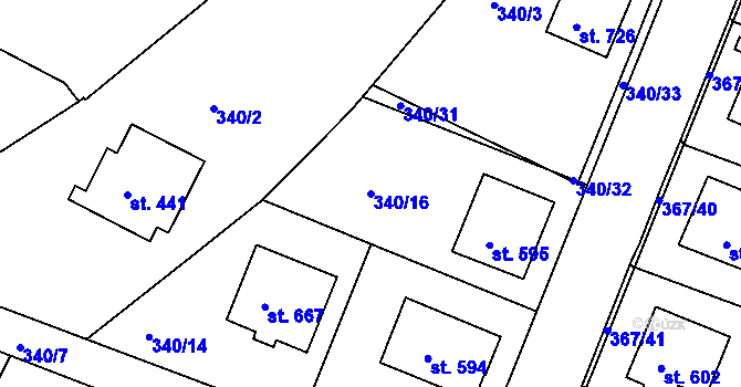 Parcela st. 340/16 v KÚ Staňkov-ves, Katastrální mapa