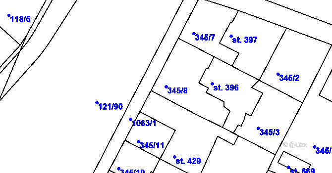 Parcela st. 345/8 v KÚ Staňkov-ves, Katastrální mapa